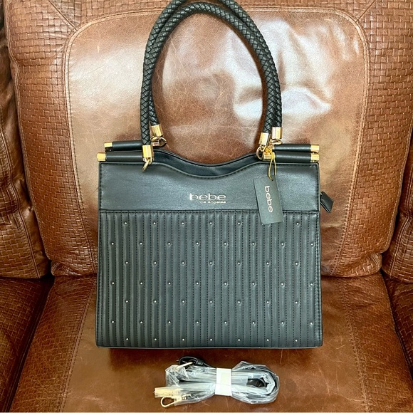 New With Tags BEBE Aliah Stud Convertible Satchel & Shoulder & Crossbody Bag - Picture 2 of 7